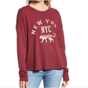 Treasure & Bond Tee Women M Medium Maroon Long Sleeve NYC Leopard Cotton Graphic
